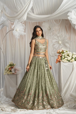Georgette Sequin Embroidered Semi-Stitched Lehenga Choli with Dupatta Clothsvilla