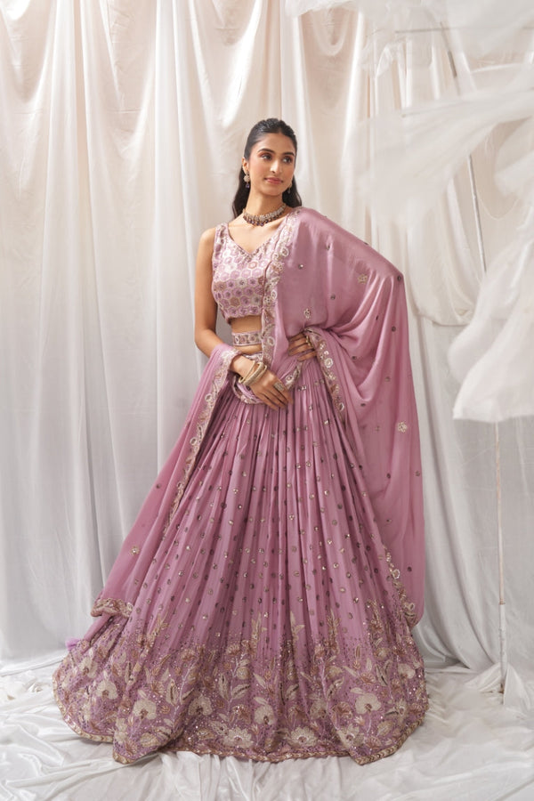 Georgette Sequin Embroidered Semi-Stitched Lehenga Choli with Dupatta Clothsvilla