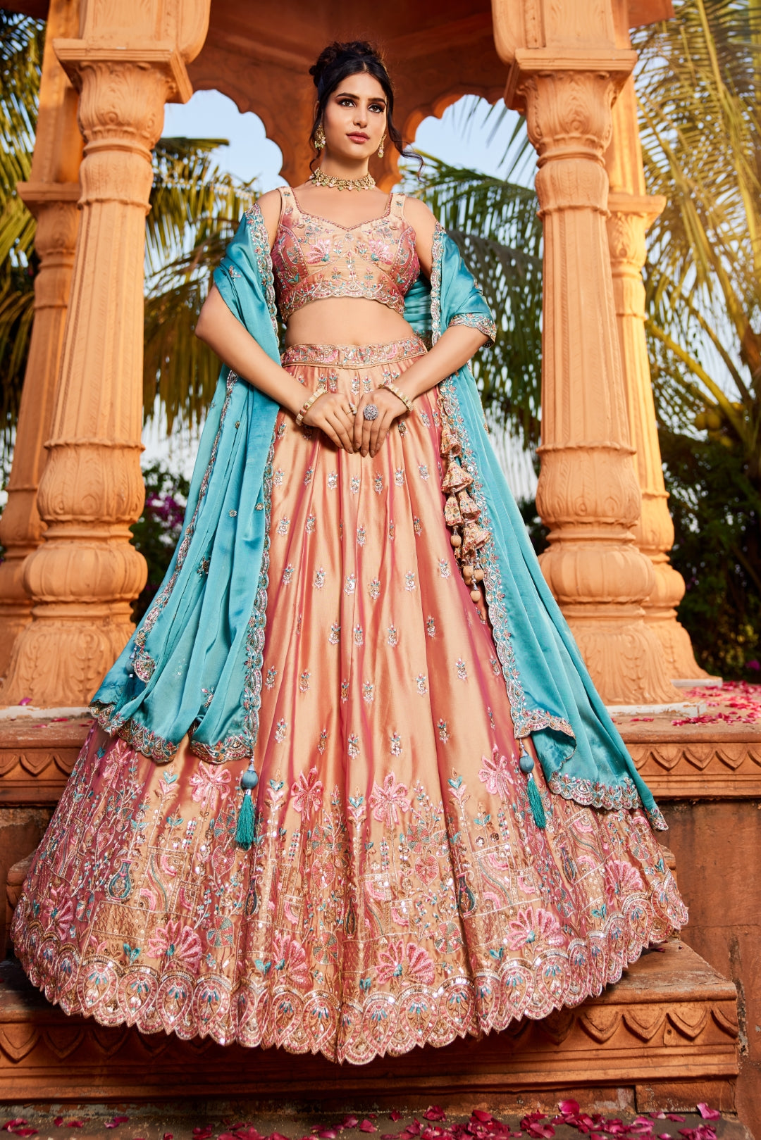 Georgette Sequins Embroidered Semi-Stitched Lehenga Choli with Dupatta Clothsvilla