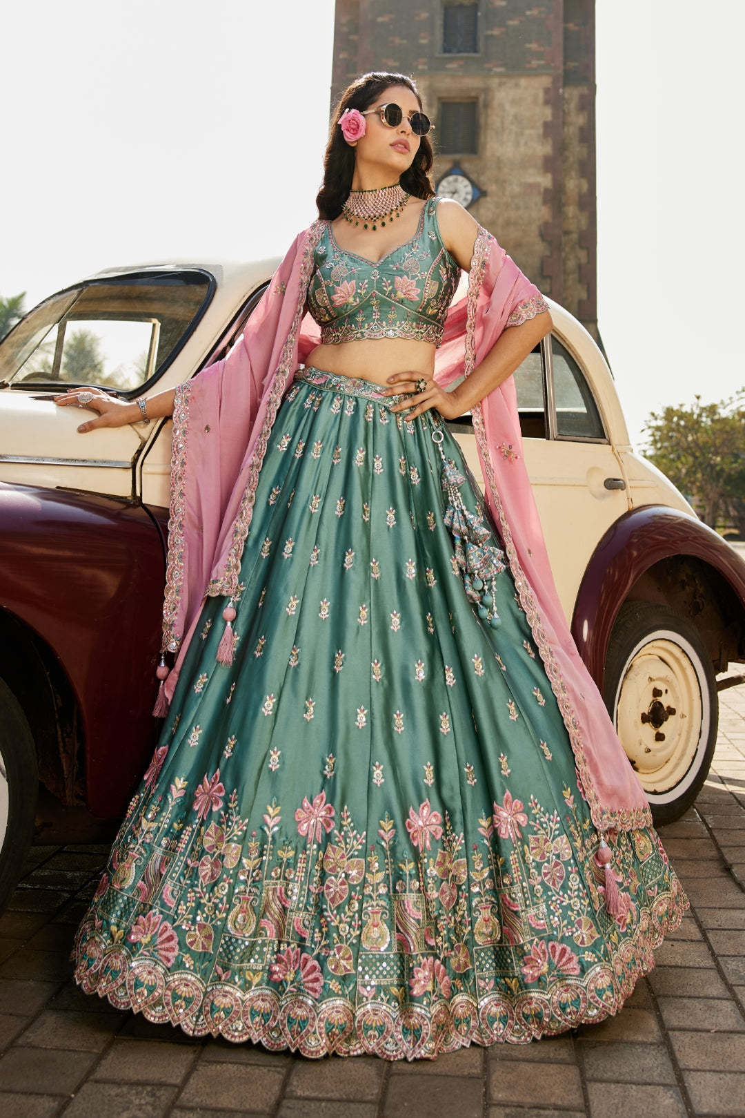 Georgette Sequins Embroidered Semi-Stitched Lehenga Choli with Dupatta Clothsvilla