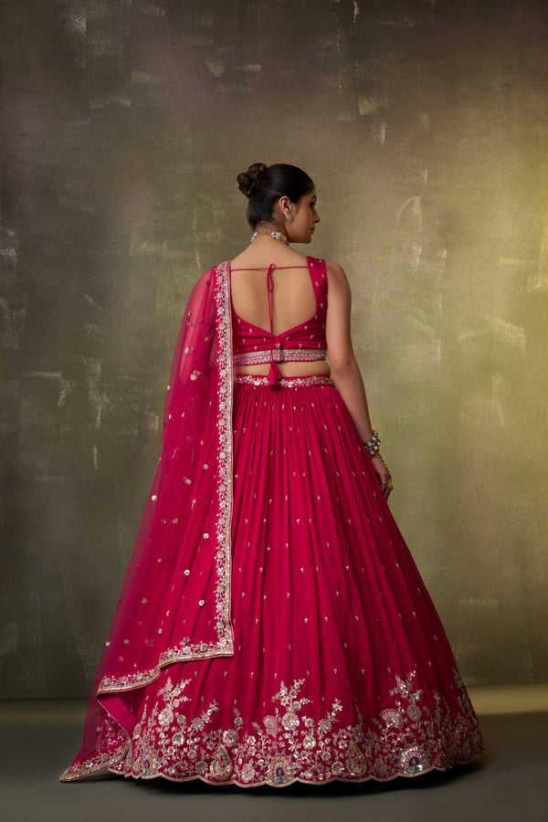 Georgette Sequins Thread & Embroidered Semi-Stitched Lehenga & Unstitched Blouse With Dupatta Clothsvilla