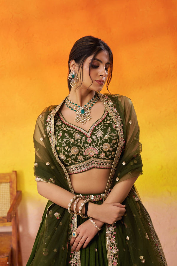 Georgette Sequins Thread & Embroidered Semi-Stitched Lehenga & Unstitched Blouse With Dupatta Clothsvilla