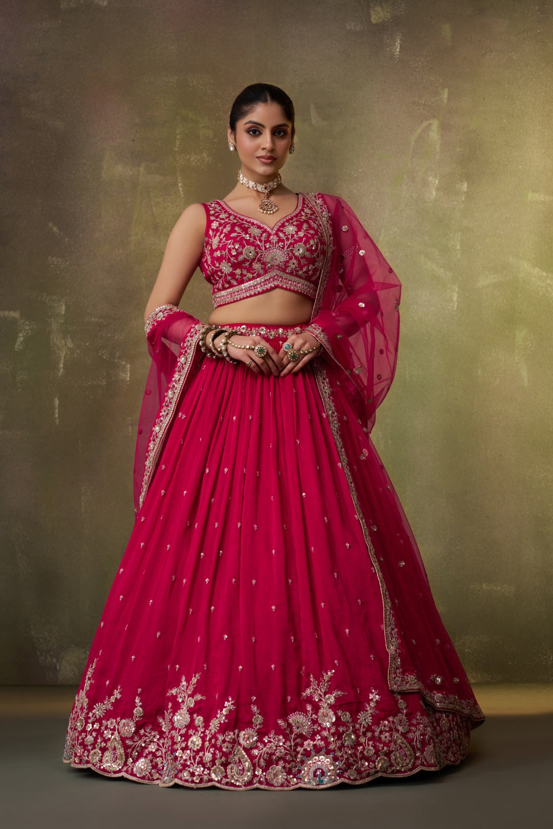 Georgette Sequins Thread & Embroidered Semi-Stitched Lehenga & Unstitched Blouse With Dupatta Clothsvilla