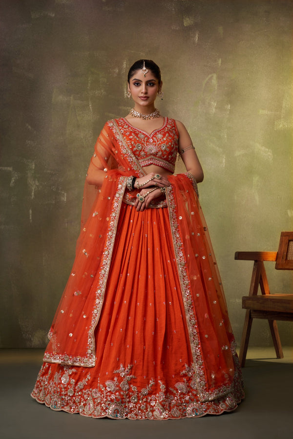 Georgette Sequins Thread & Embroidered Semi-Stitched Lehenga & Unstitched Blouse With Dupatta Clothsvilla