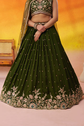 Georgette Sequins Thread & Embroidered Semi-Stitched Lehenga & Unstitched Blouse With Dupatta Clothsvilla