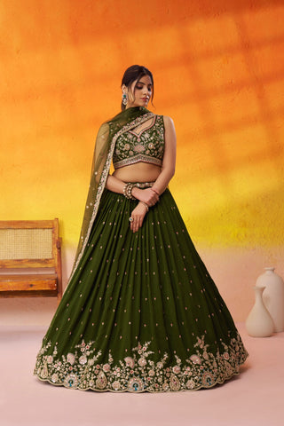 Georgette Sequins Thread & Embroidered Semi-Stitched Lehenga & Unstitched Blouse With Dupatta Clothsvilla
