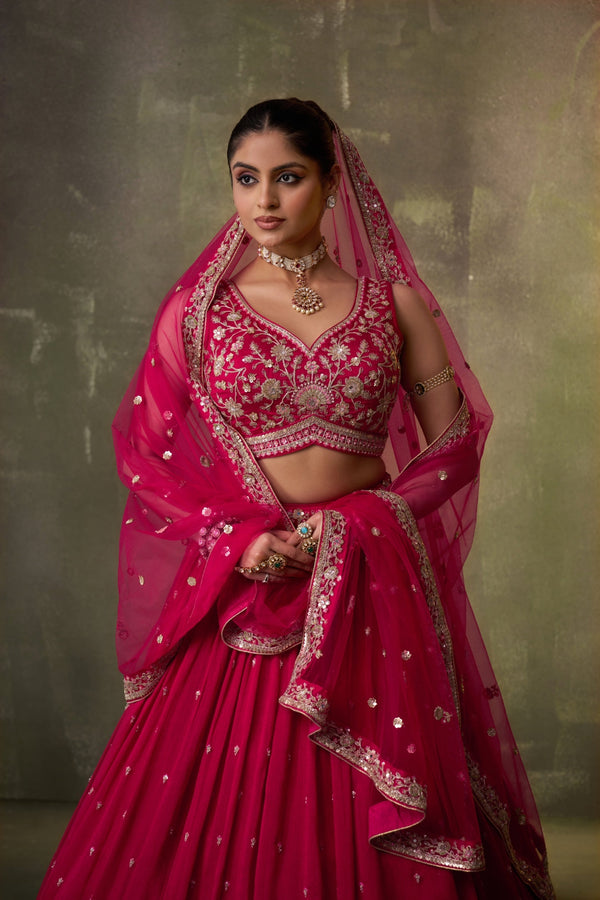 Georgette Sequins Thread & Embroidered Semi-Stitched Lehenga & Unstitched Blouse With Dupatta Clothsvilla