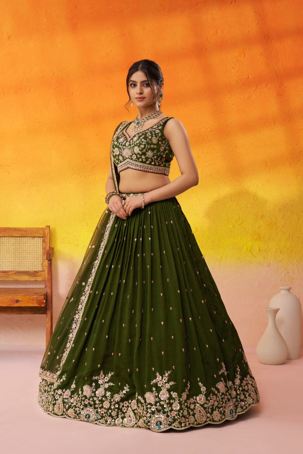 Georgette Sequins Thread & Embroidered Semi-Stitched Lehenga & Unstitched Blouse With Dupatta Clothsvilla