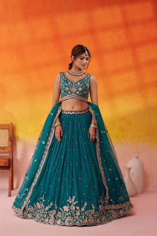 Georgette Sequins Thread & Embroidered Semi-Stitched Lehenga & Unstitched Blouse With Dupatta Clothsvilla