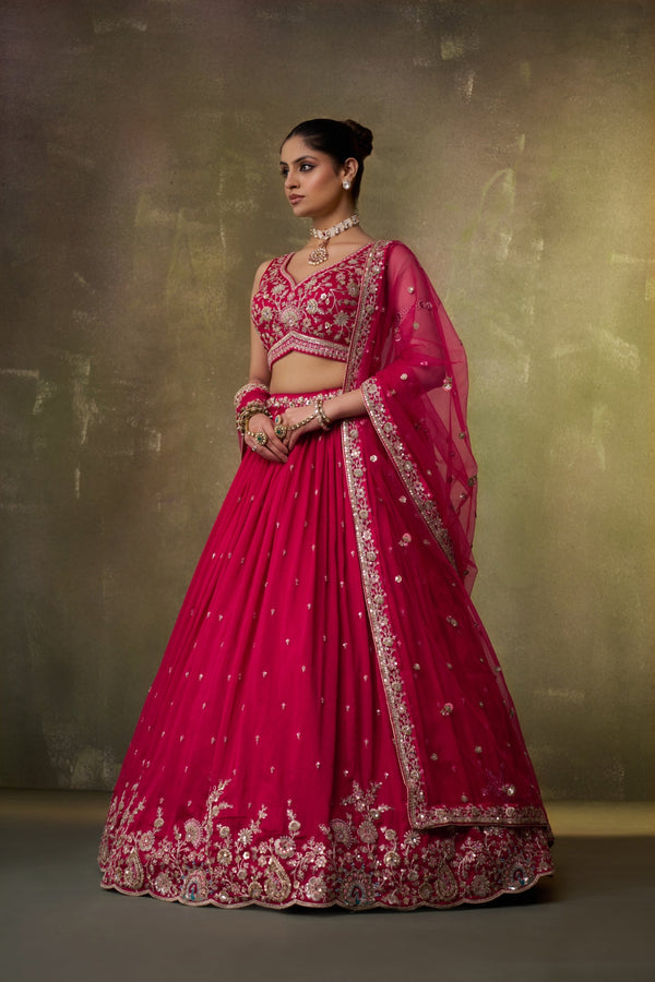 Georgette Sequins Thread & Embroidered Semi-Stitched Lehenga & Unstitched Blouse With Dupatta Clothsvilla