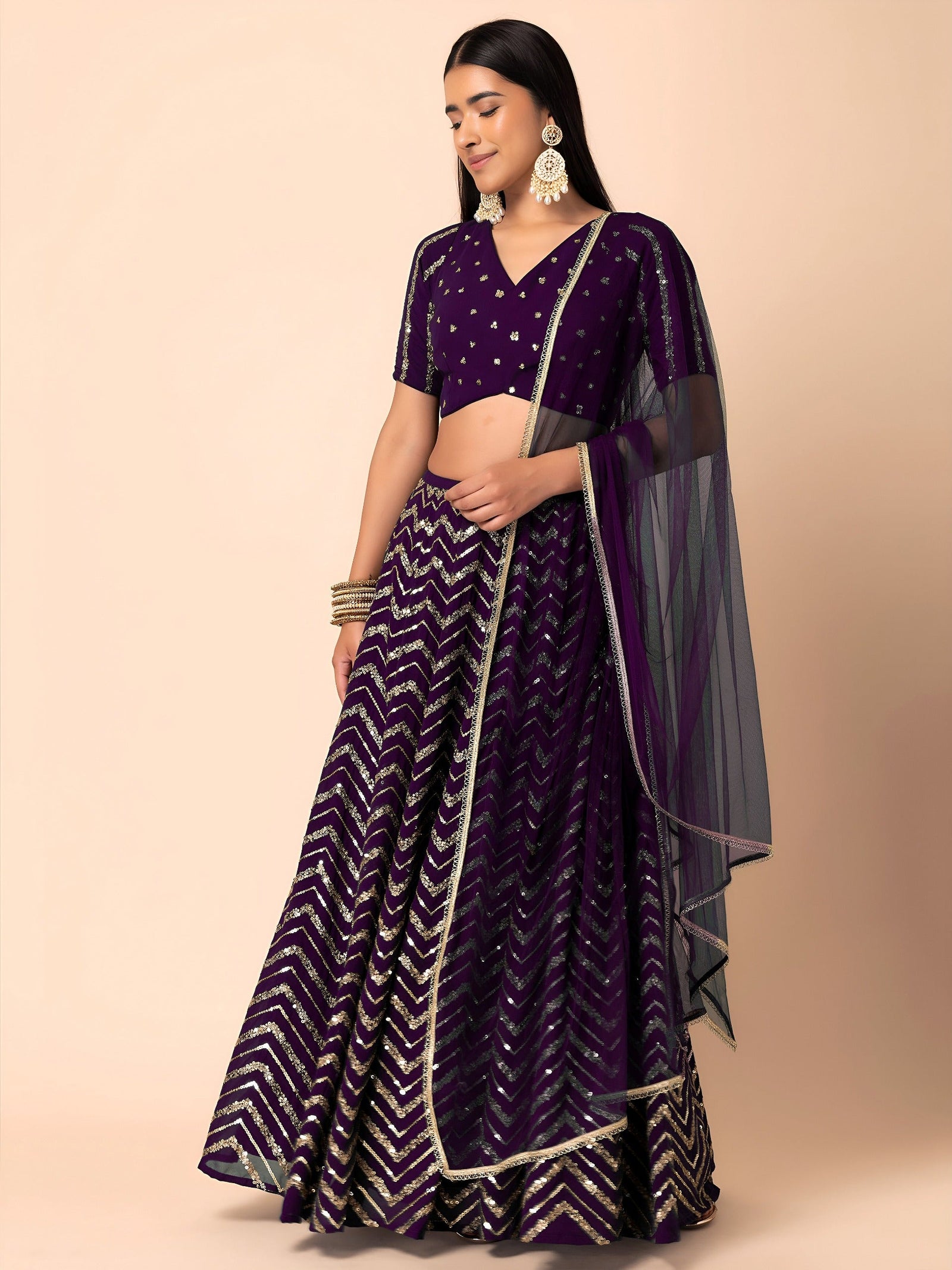 Georgette Zari Sequins Embroidered Lehenga Choli with Net Dupatta Clothsvilla