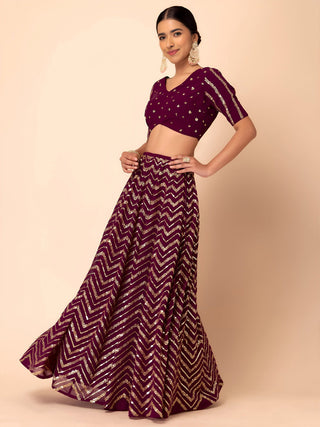Georgette Zari Sequins Embroidered Lehenga Choli with Net Dupatta Clothsvilla