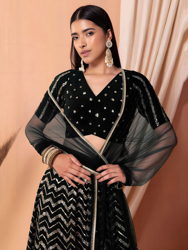 Georgette Zari Sequins Embroidered Lehenga Choli with Net Dupatta Clothsvilla