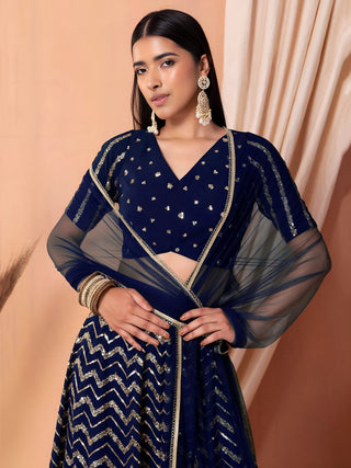 Georgette Zari Sequins Embroidered Lehenga Choli with Net Dupatta Clothsvilla
