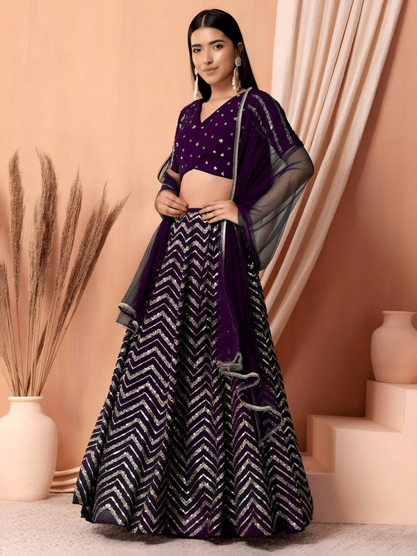 Georgette Zari Sequins Embroidered Lehenga Choli with Net Dupatta Clothsvilla