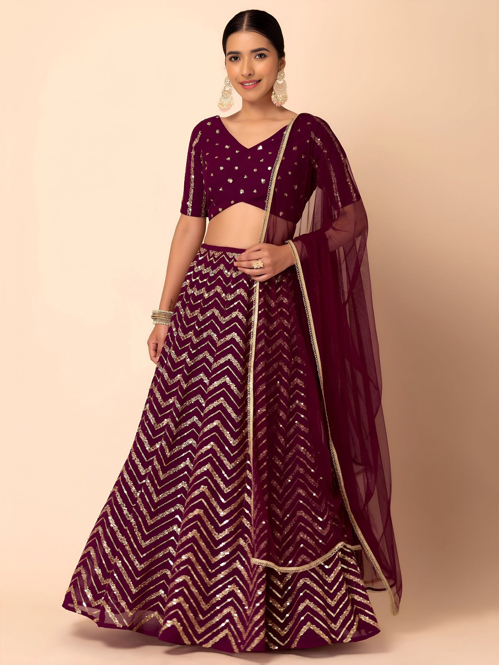 Georgette Zari Sequins Embroidered Lehenga Choli with Net Dupatta Clothsvilla
