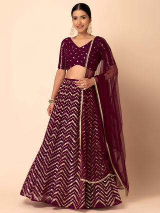Georgette Zari Sequins Embroidered Lehenga Choli with Net Dupatta Clothsvilla