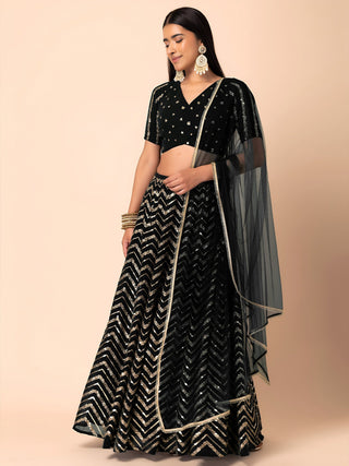 Georgette Zari Sequins Embroidered Lehenga Choli with Net Dupatta Clothsvilla