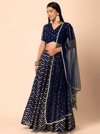 Georgette Zari Sequins Embroidered Lehenga Choli with Net Dupatta Clothsvilla