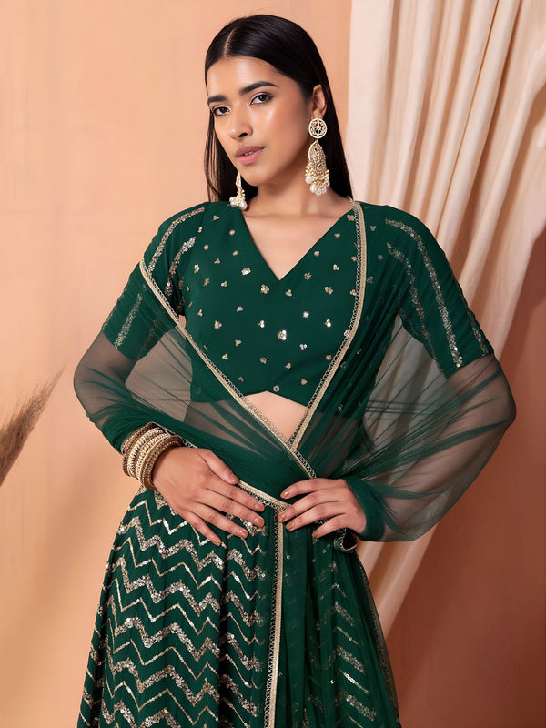 Georgette Zari Sequins Embroidered Lehenga Choli with Net Dupatta Clothsvilla