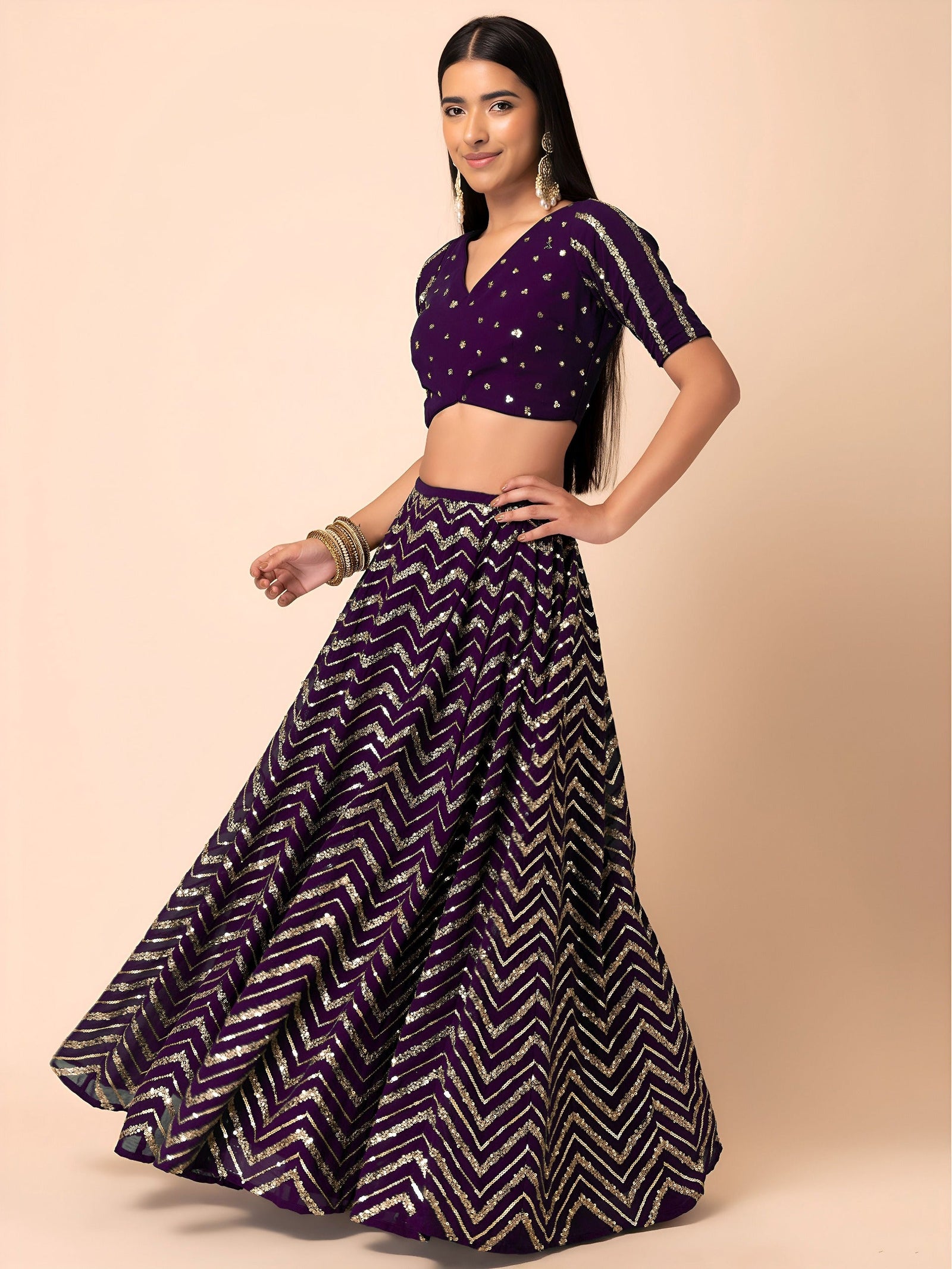 Georgette Zari Sequins Embroidered Lehenga Choli with Net Dupatta Clothsvilla