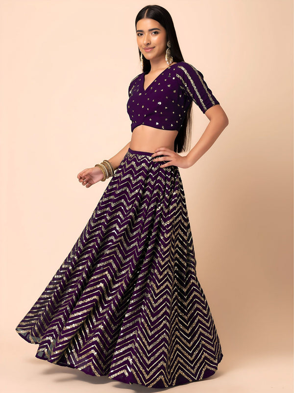 Georgette Zari Sequins Embroidered Lehenga Choli with Net Dupatta Clothsvilla