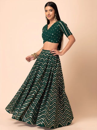 Georgette Zari Sequins Embroidered Lehenga Choli with Net Dupatta Clothsvilla