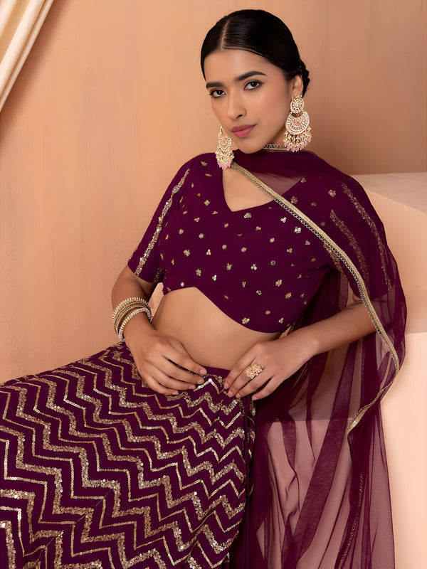 Georgette Zari Sequins Embroidered Lehenga Choli with Net Dupatta Clothsvilla
