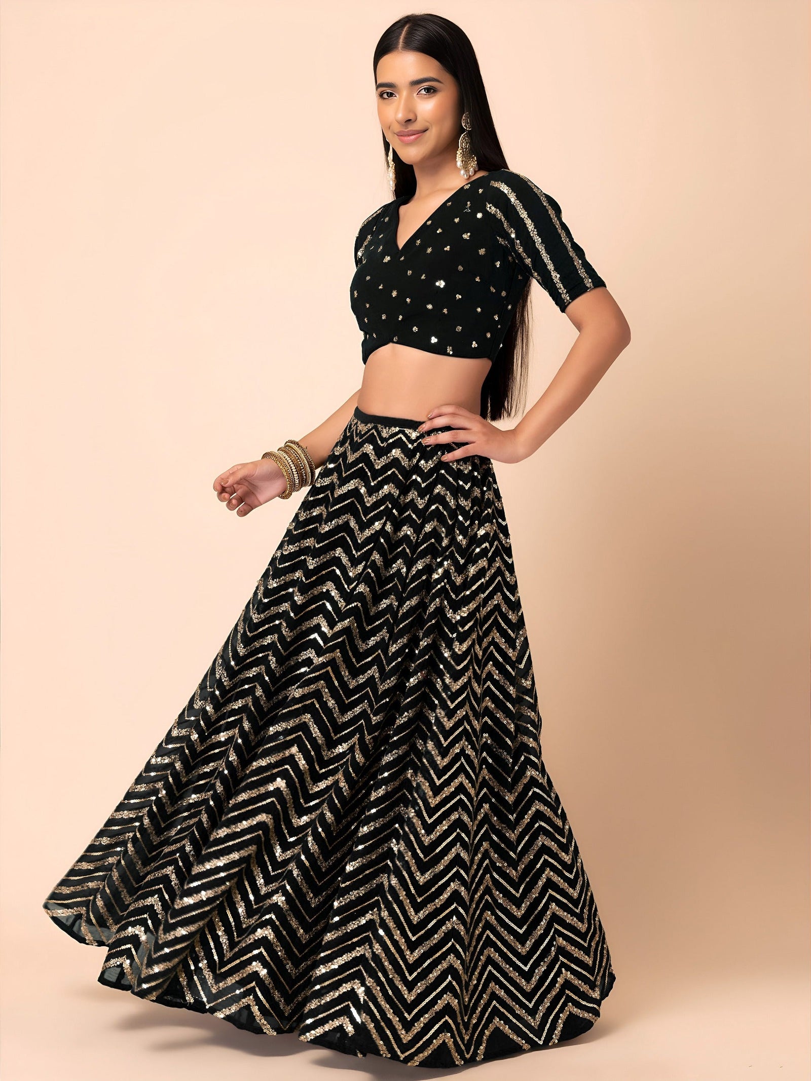 Georgette Zari Sequins Embroidered Lehenga Choli with Net Dupatta Clothsvilla
