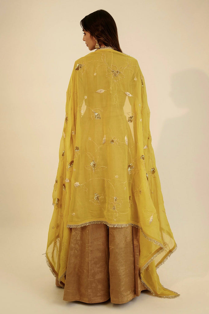 Gold Banarasi Zari Silk Lehenga Set with Sequins Georgette Dupatta ClothsVilla