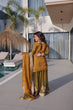 Load image into Gallery viewer, Gold Chiffon Embroidered Sharara Set ClothsVilla