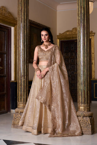 Gold Crush Lehenga with Sequins Work ClothsVilla