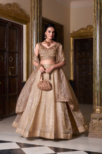 Gold Crush Lehenga with Sequins Work ClothsVilla
