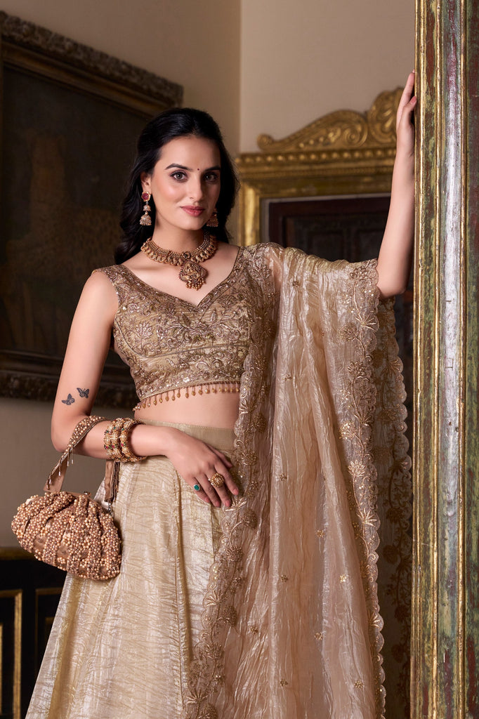 Gold Crush Lehenga with Sequins Work ClothsVilla