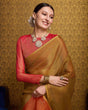 Load image into Gallery viewer, Gold Elegant Woven Design Linen Blend Saree with Zari Border ClothsVilla