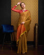 Load image into Gallery viewer, Gold Elegant Woven Design Linen Blend Saree with Zari Border ClothsVilla