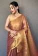 Load image into Gallery viewer, Gold Elegant Woven Tissue Silk Saree with Gold Accents &amp; Unstitched Blouse Piece – Party &amp; Festive Wear ClothsVilla