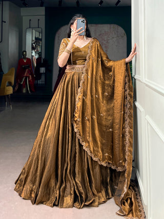 Gold Fendi Sequins Embroidered Lehenga Set ClothsVilla