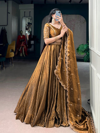 Gold Fendi Sequins Embroidered Lehenga Set ClothsVilla