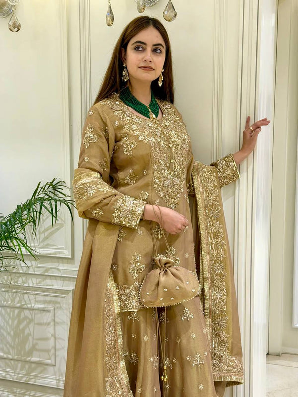 Gold Festive Silk Palazzo Suit Set ClothsVilla