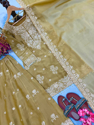 Gold Festive Silk Palazzo Suit Set ClothsVilla