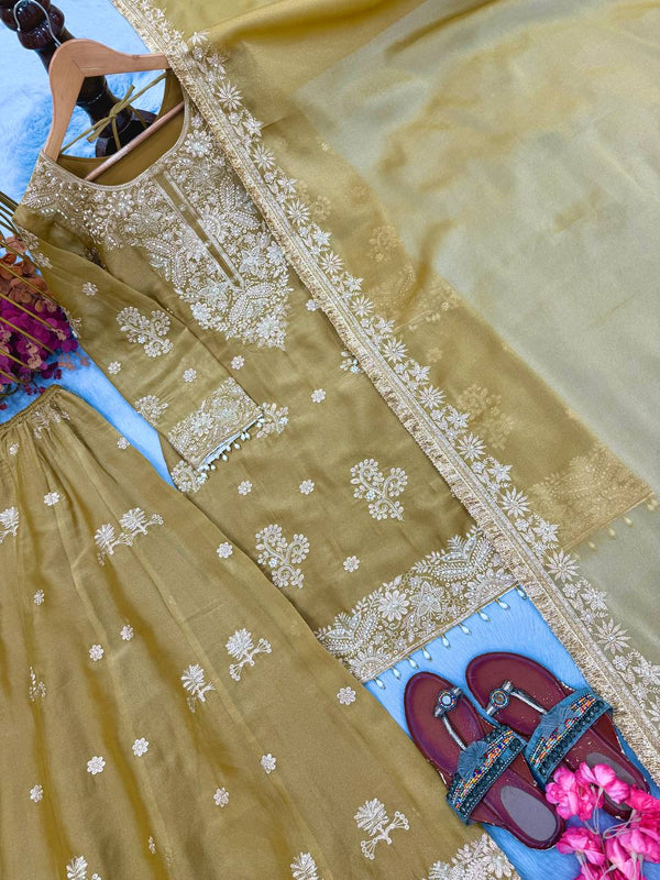 Gold Festive Silk Palazzo Suit Set ClothsVilla