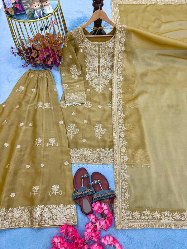 Gold Festive Silk Palazzo Suit Set ClothsVilla