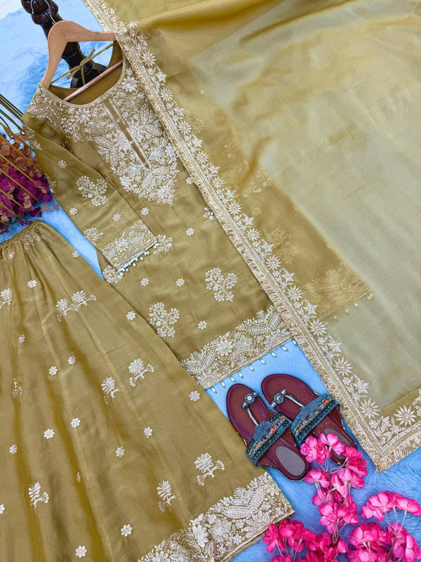 Gold Festive Silk Palazzo Suit Set ClothsVilla