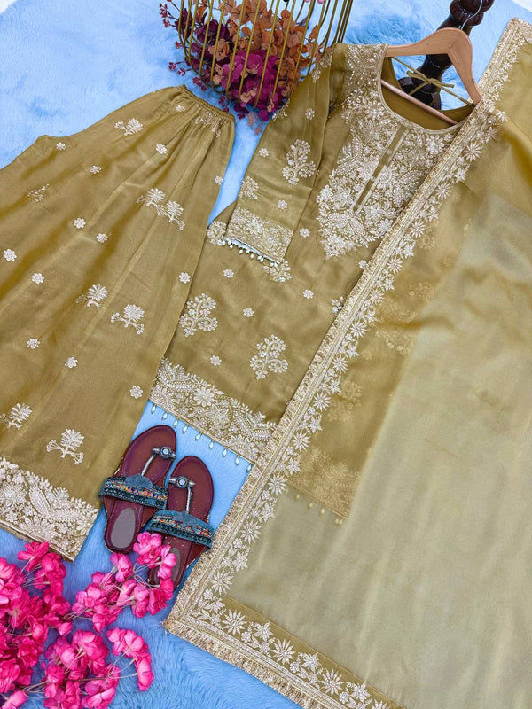 Gold Festive Silk Palazzo Suit Set ClothsVilla