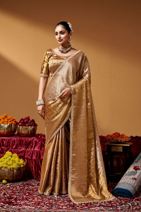 Gold Luxurious Kanjivaram Hand work Saree ClothsVilla Main image