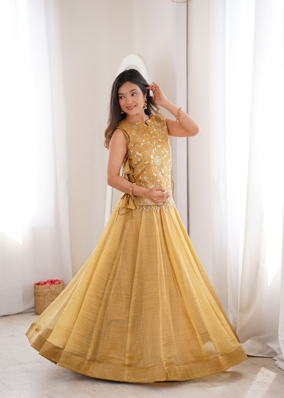 Gold Salsa Crush Lehenga Choli ClothsVilla