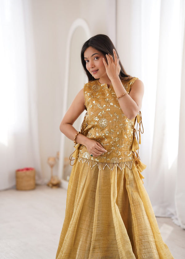 Gold Salsa Crush Lehenga Choli ClothsVilla