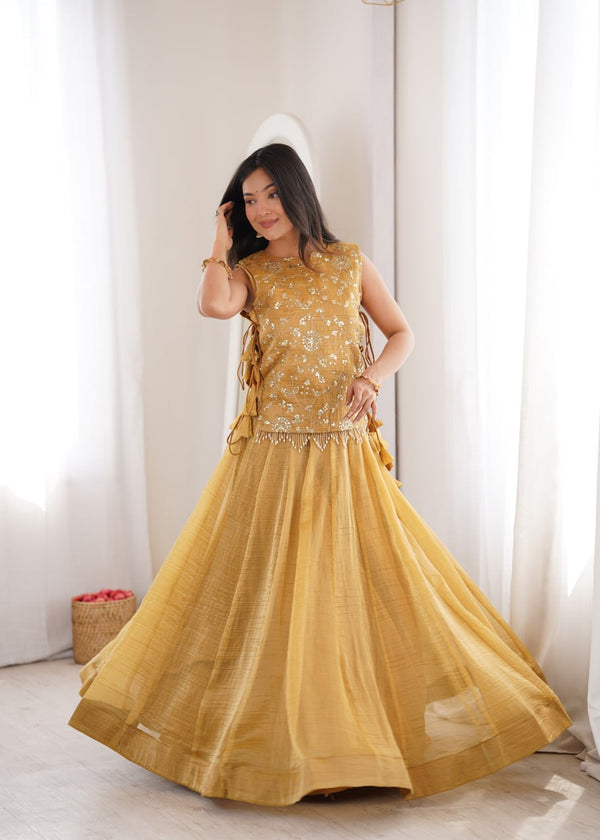 Gold Salsa Crush Lehenga Choli ClothsVilla