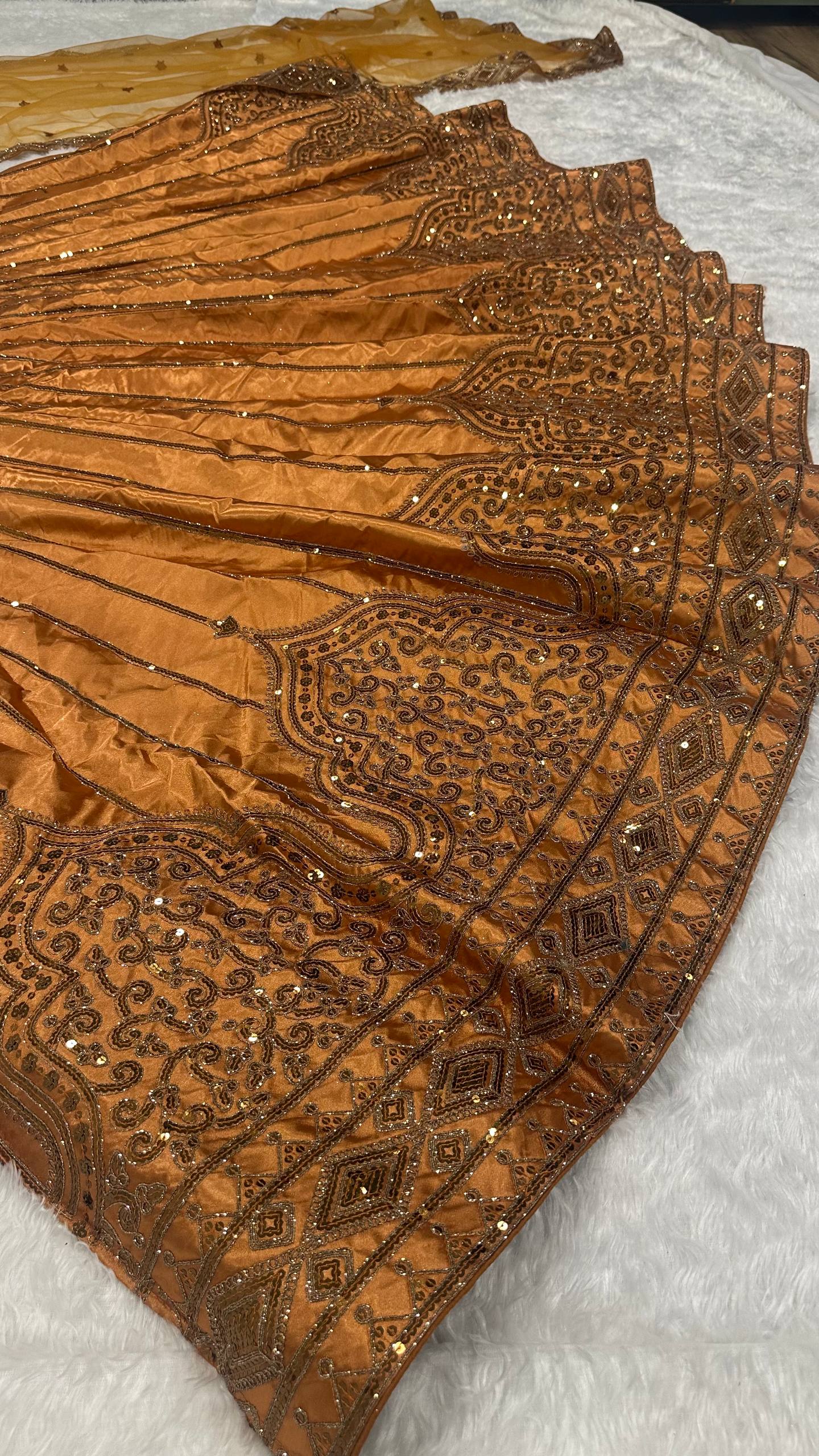 Gold Satin Sequins & Dori Work Lehenga ClothsVilla